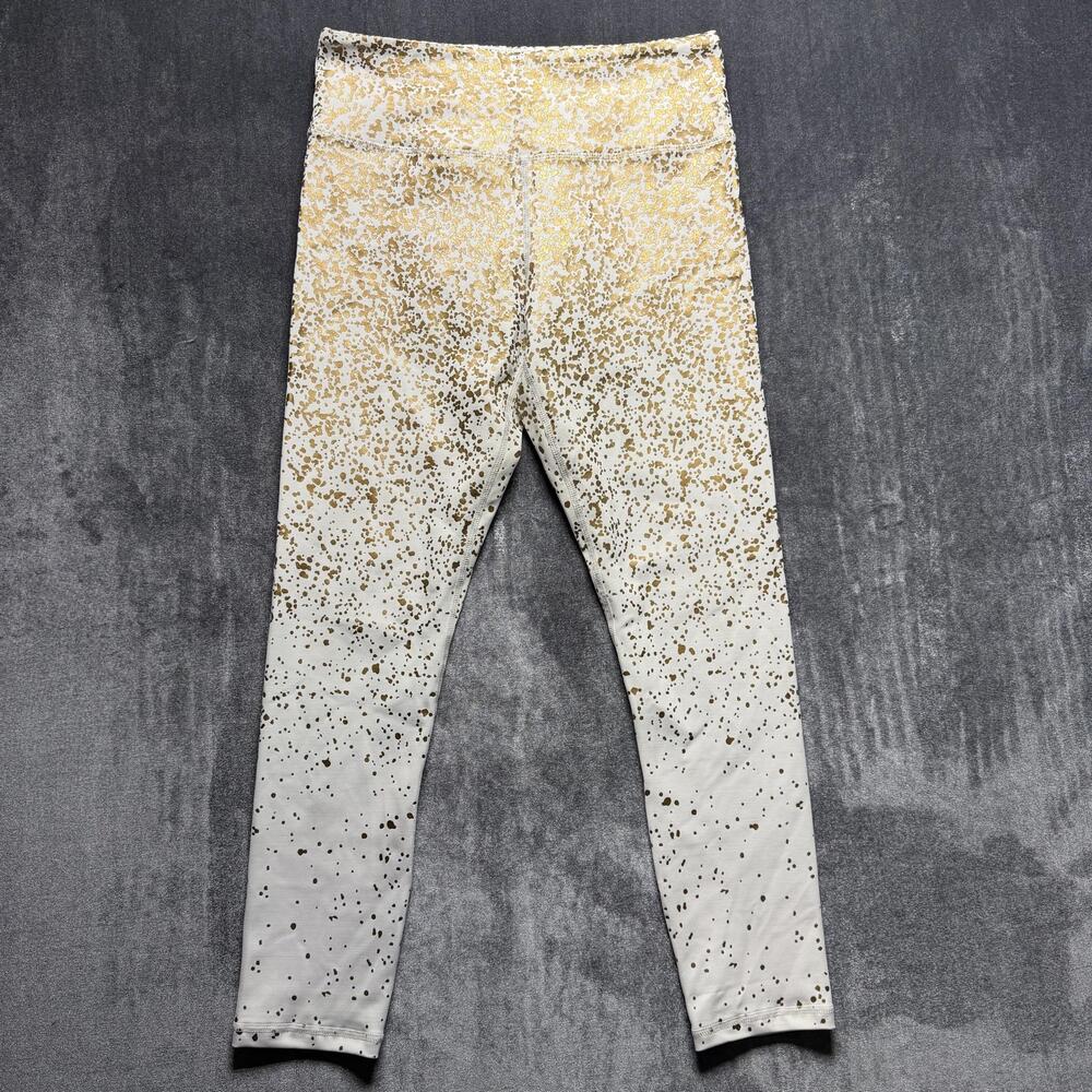ZYIA Active Leggings Teens 6-8 White Gold Spotted Ankle Athletic Yoga Workout